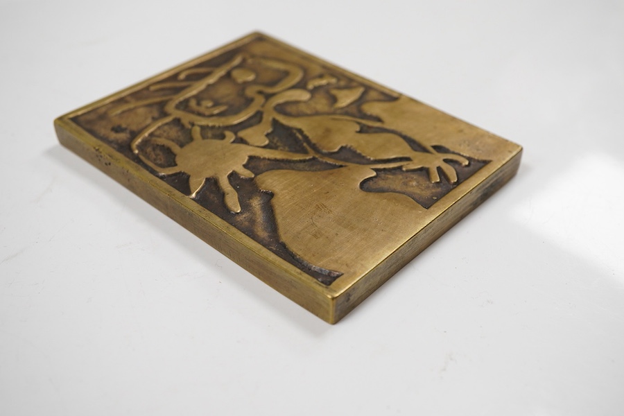 Joan Miro (1893-1983), an abstract bronze plaque XX Siecle No.4-1938, signed in the casting, 11cm high